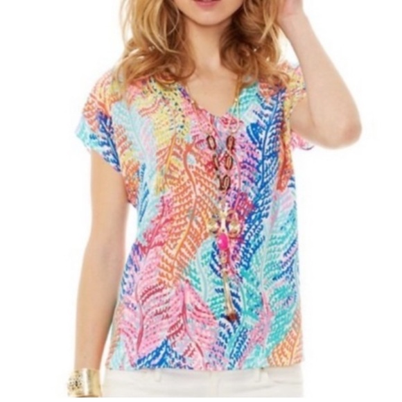 Lilly Pulitzer Asher Silk Top Blouse Small Electric Feel - Picture 1 of 8